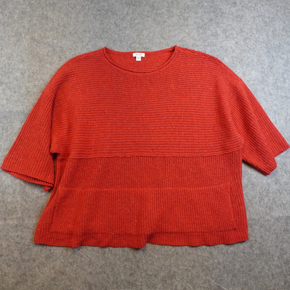 J‎ Jill Sweater Women Small Red Wool Linen Ribbed Knit Short Sleeve Boxy Top